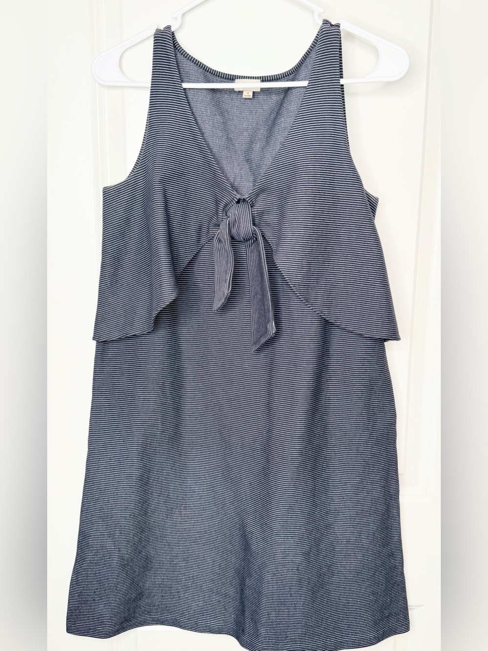 Cremieux Women’s Small Navy White Stripe Tie Front Layered Sleeveless Dress